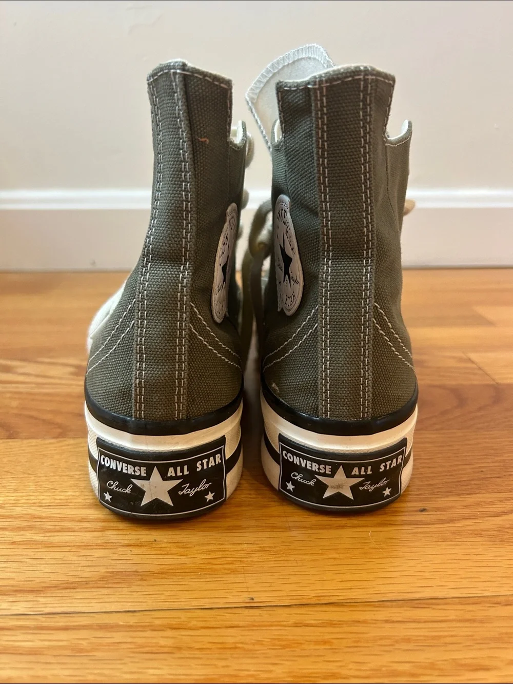 Converse Women’s High-Top Canvas Sneakers in Olive Green with White Accents